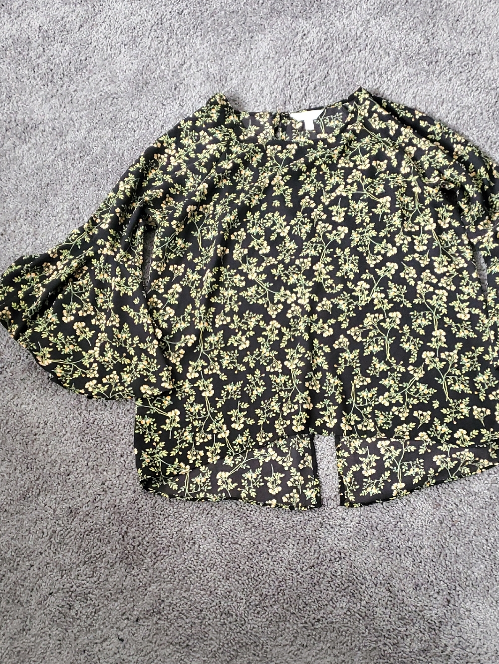 LC Lauren Conrad Black Floral Split-Hem Blouse with Yellow Floral Print
